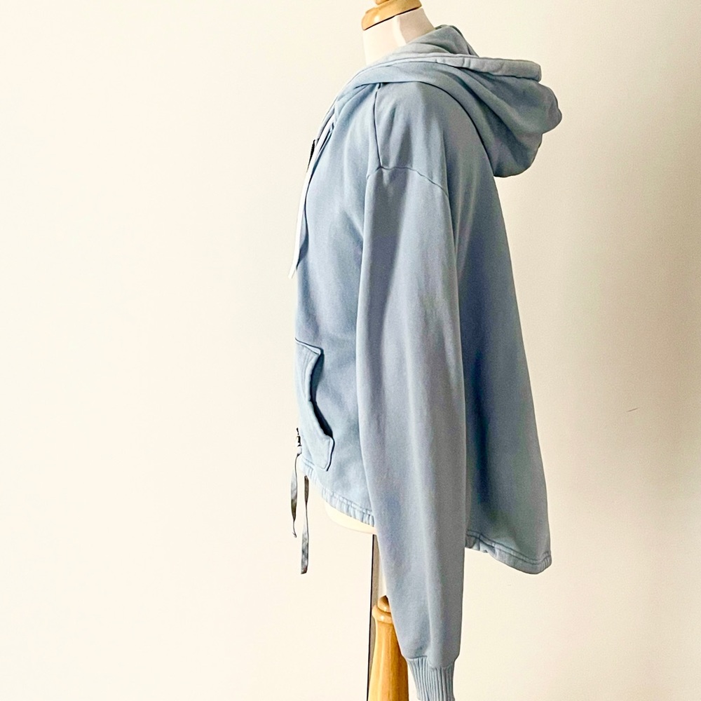 Cotton Citizen Light Blue Pigment Dyed High-Low Zip Hoodie in size Medium.